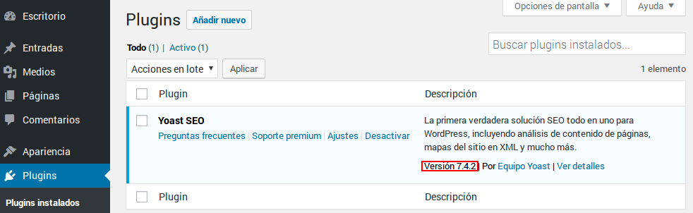 WordPress - Plugin actualizado