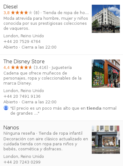 Tiendas en Google