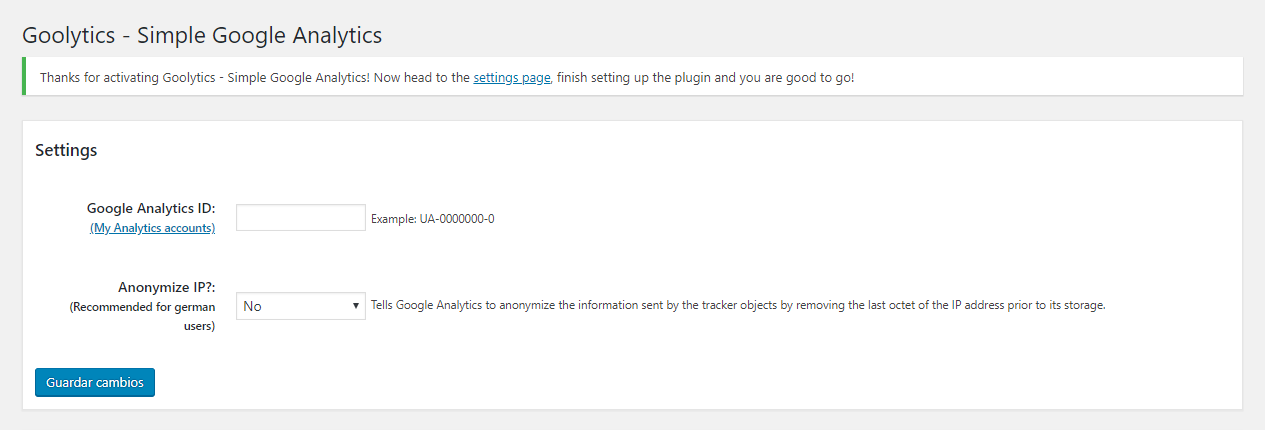 Plugin Goolytics - Insertar Analytics en WordPress