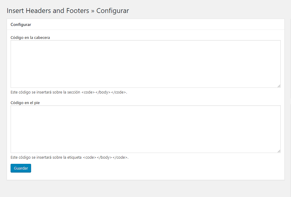 Plugin Insert Headers and Footers - Insertar Analytics en WordPress